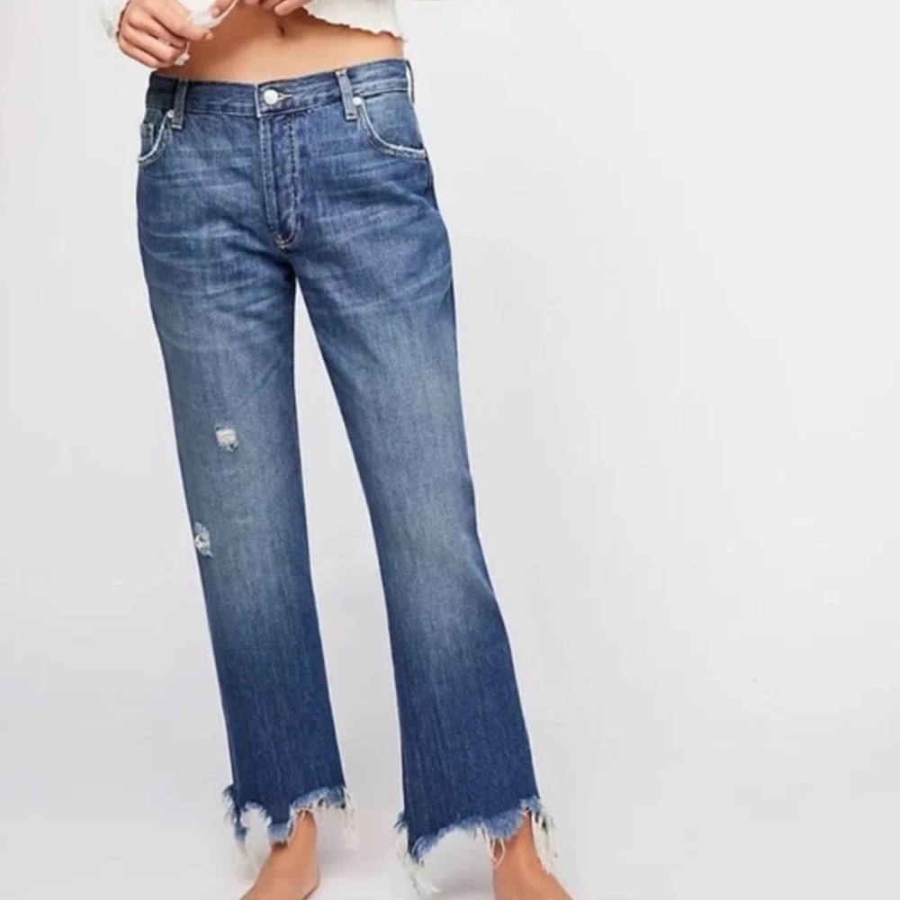 Free People Maggie Ripped Crop Straight Leg Jeans 28